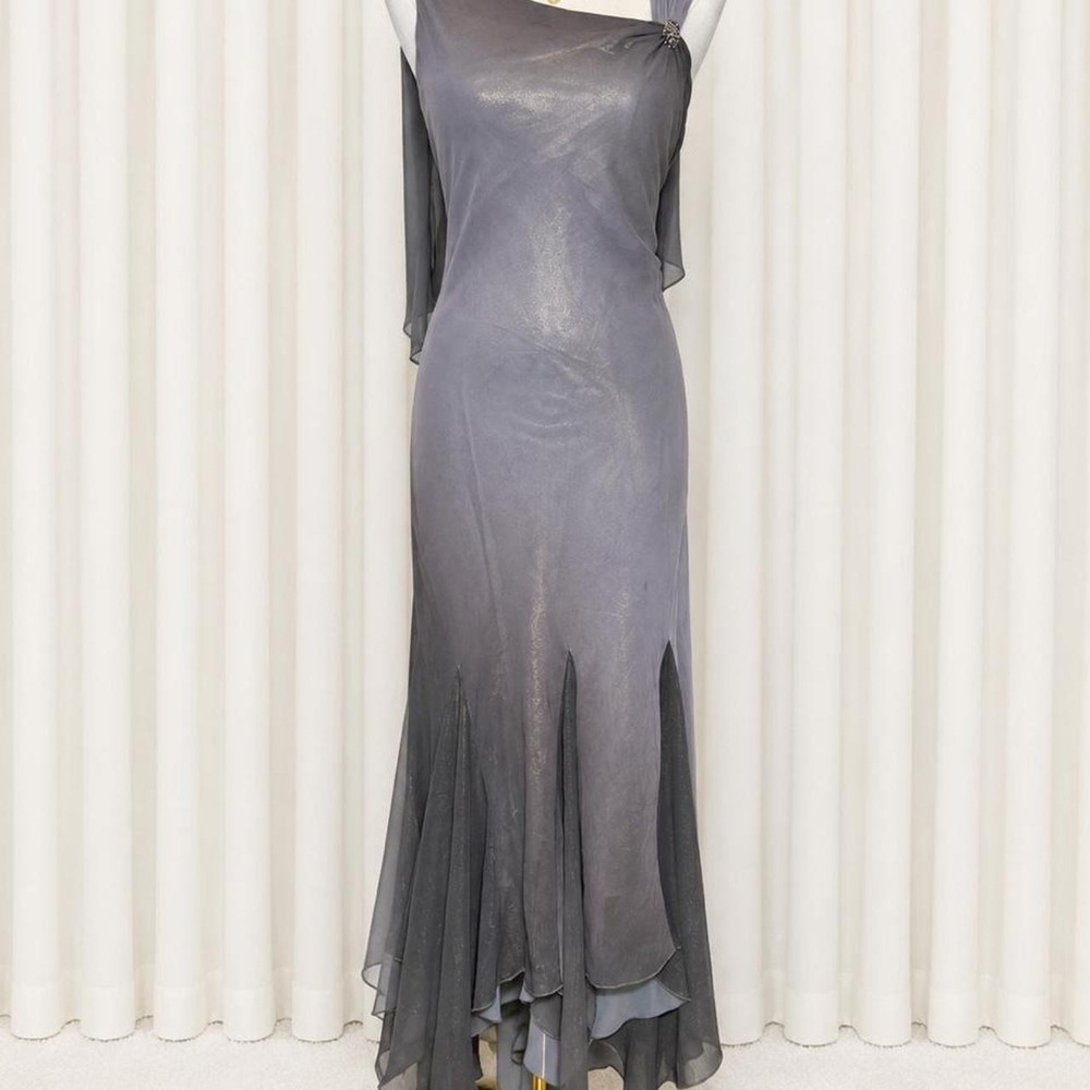 Y2K Silver Grey Goddess Evening Gown